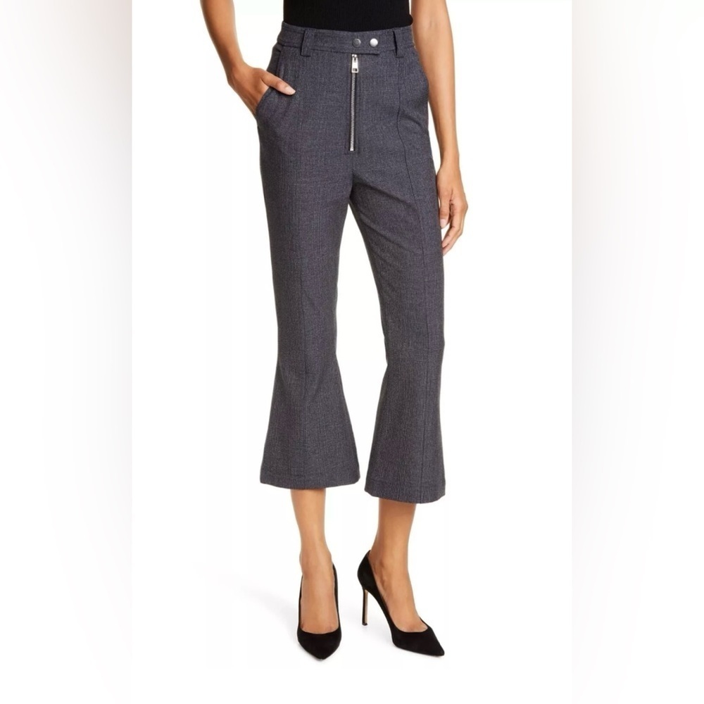 A.L.C Grey Plaid Flare Leg Trouser Pants Exposed Zipper Size 10